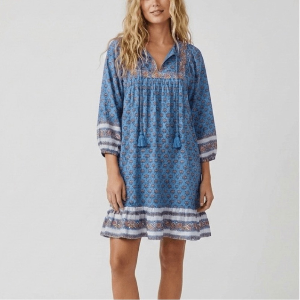 Cleobella- Blue Printed Quarter Sleeve Mini Dress